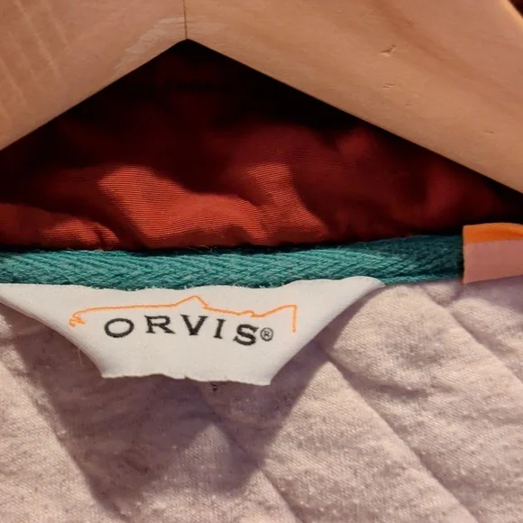 Quality Orvis Quarterzip In Quilted Tan Color, Rust Color Accents. Size L - Picture 2 of 4